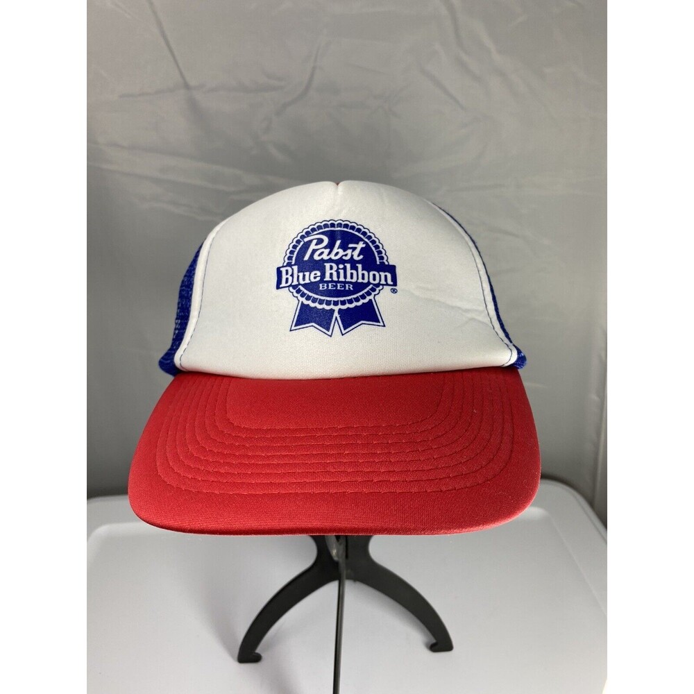 Vintage Pabst Blue Ribbon PBR Beer Red White and Blue Trucker Hat Cap Retro